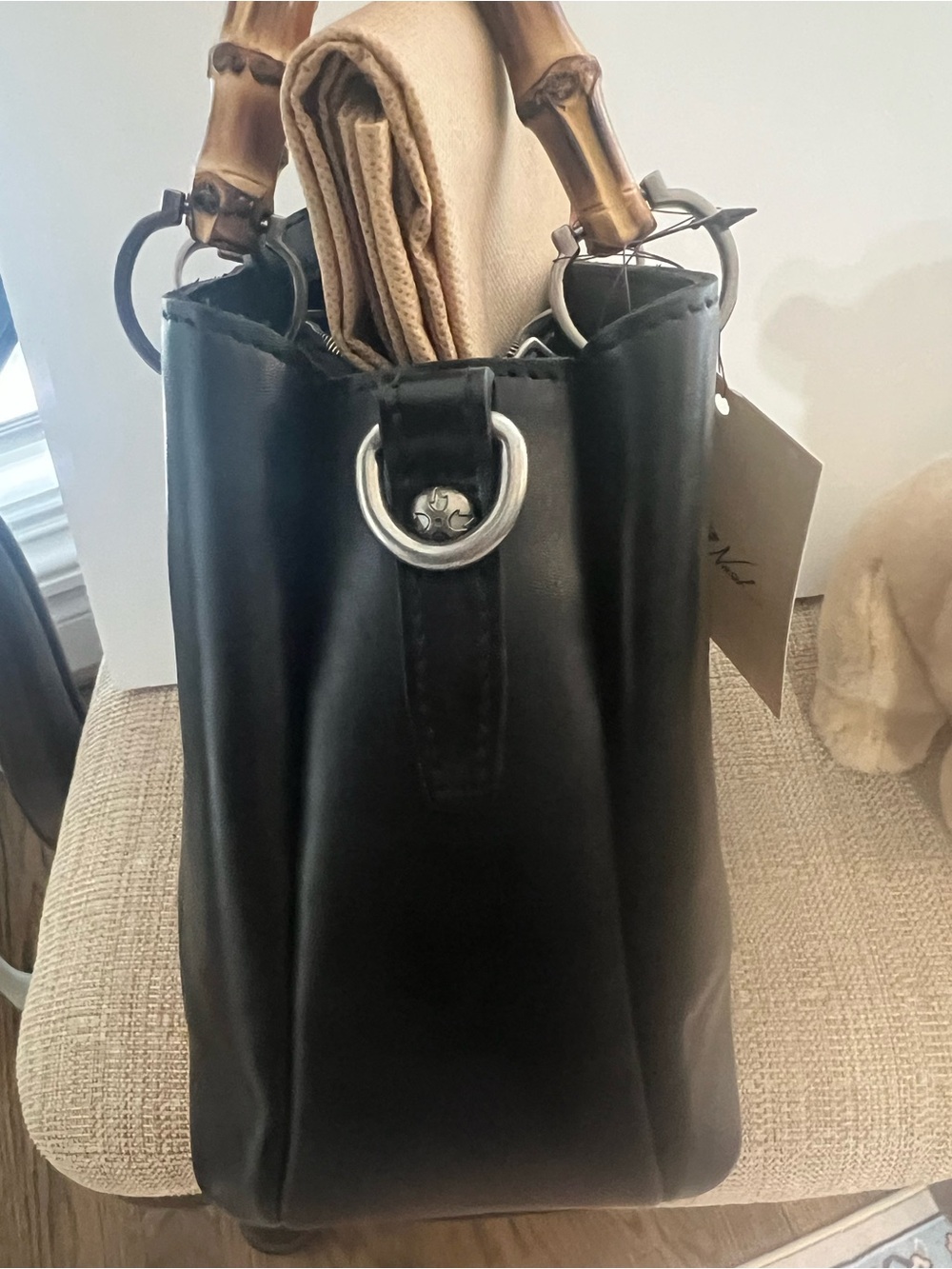 Patricia Nash black leather bag with bamboo handles NWT - Picture 3 of 7